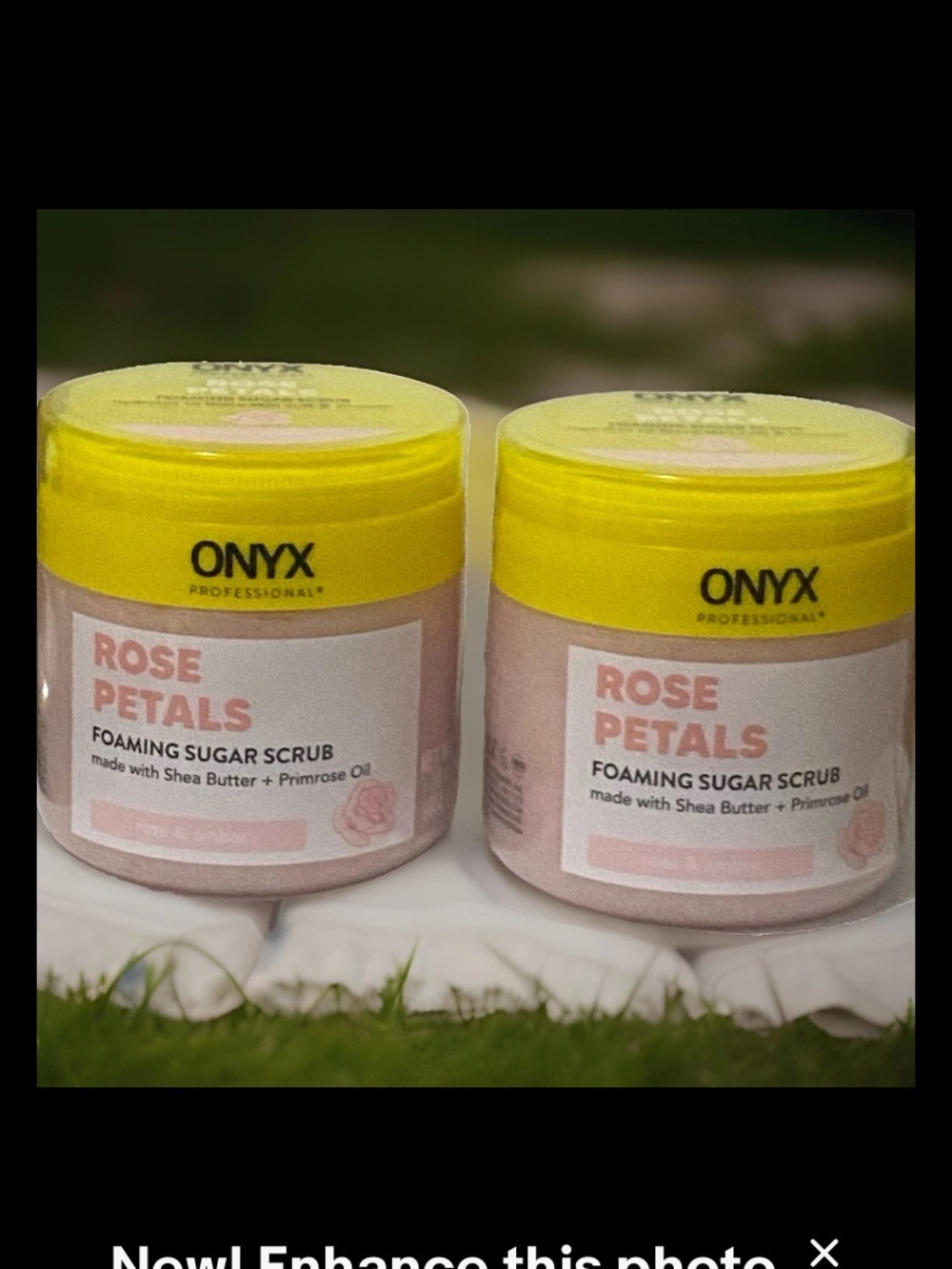Onyx Rose Petals Foaming Sugar Scrub – Yellow Lid, Pink Label